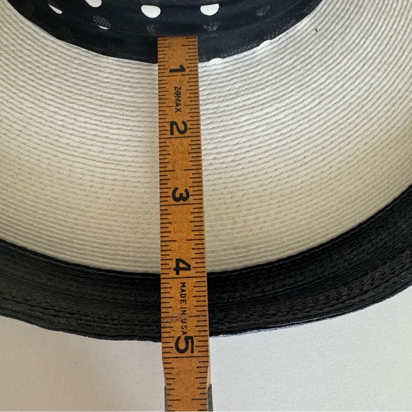 Vintage Black and White Woven Wide Brim Hat with Polka Dot Band - Picture 7 of 11